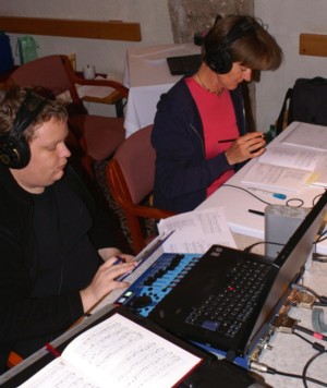 Producer Hermine Starringa and Recording Engineer Georg Burdicek at work on location at Heiligenkreuz Abbey. © Tonzauber 2008.